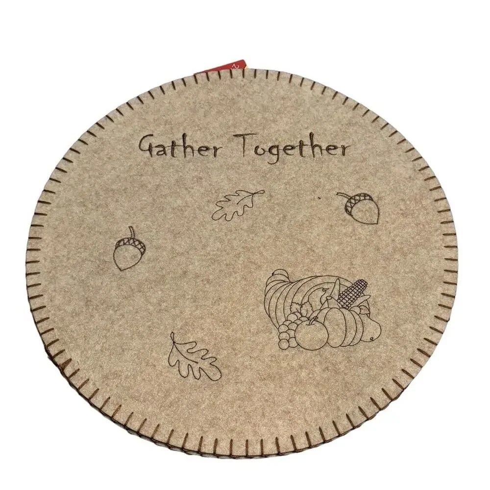 4 Round Place Mats Thanksgiving Autumn Gather Together Give Thanks Embroidered